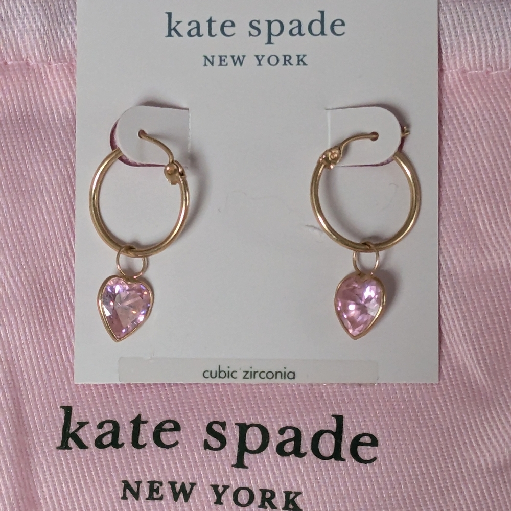 Kate Spade My Love Gold Huggies with Pink Heart Charms🩷💘💝💖🩷